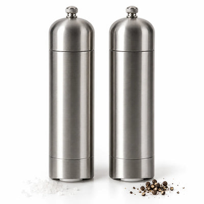 Prymally salt and pepper mill set, stainless steel with ceramic burr