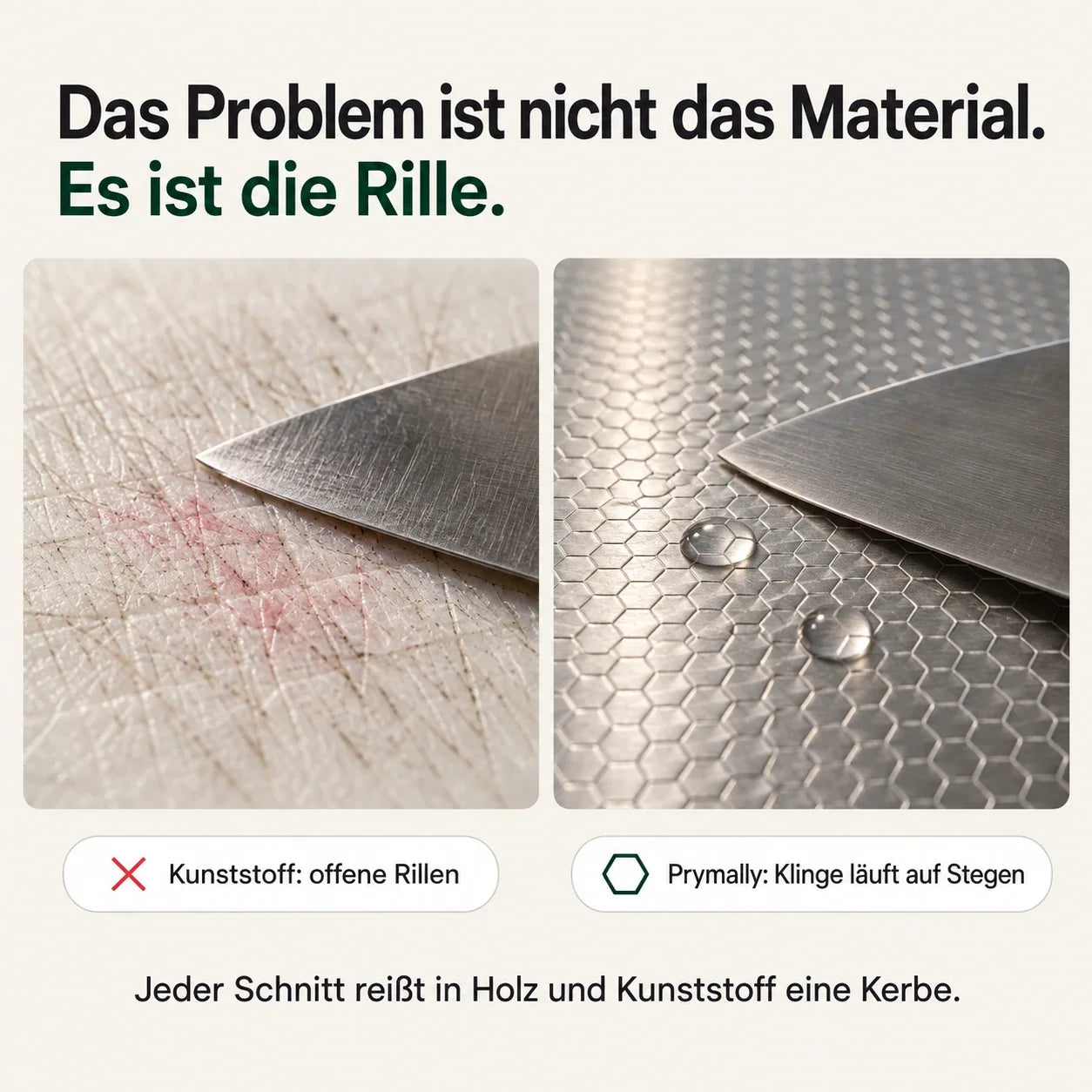 Kunststoffbrett mit Rillen neben der Prymally Wabenoberfläche